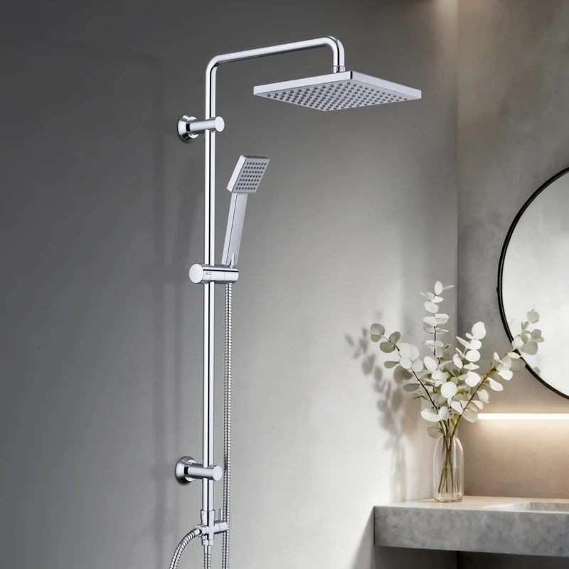 JOHO Stainless Steel Rain Overhead Shower Set with ABS 20 x 20 cm Shower Head and Rail