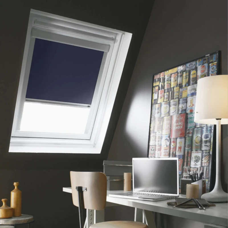 Madecostore Roof Roller Blind Compatible with Velux® – Dark Blue – L61 x H94 cm – Model M06 – Aluminium Frame - Image 1