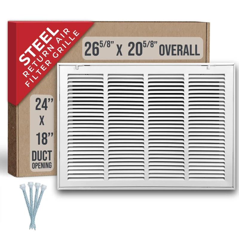 24" X 18" Steel Return Air Filter Grille [Removable Face/Door] for 1-inch Filters HVAC Duct Cover Grill, White | Outer Dimensions: 26 5/8"W X 20 5/8"H for 24x18 Duct Opening