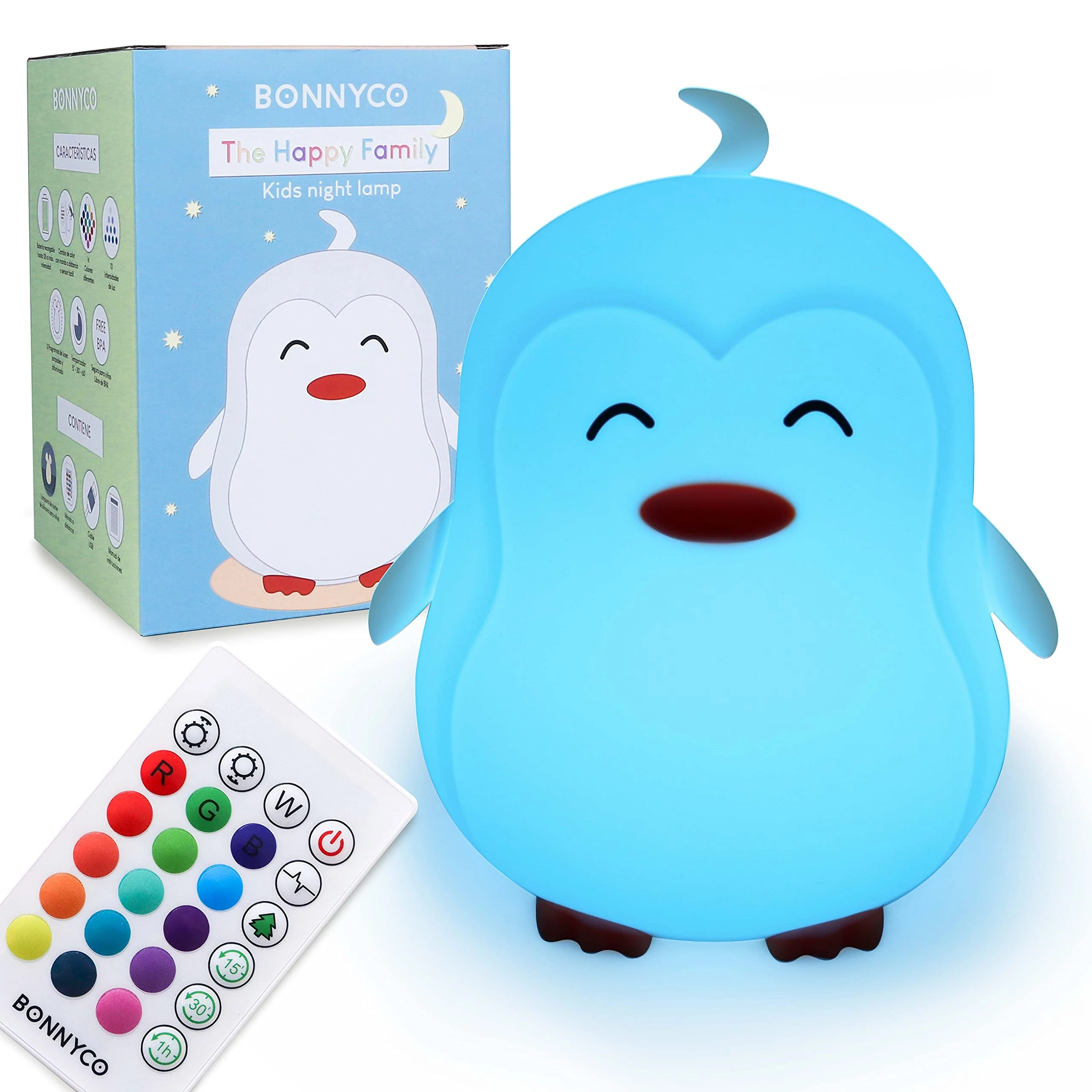 BONNYCO Night Light Kids with Remote and Touch Control 16 Colours. Penguin Baby Night Light with Timer, Kids Lamp Silicone BPA Free. Cute Lamp Nightlights for Bedroom, Gifts for Boys Girls