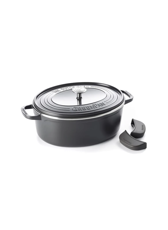 GreenPan Featherweights Non-Stick 25cm/6.2 Litre Oval Casserole, PFAS Free, Grey - Image 1