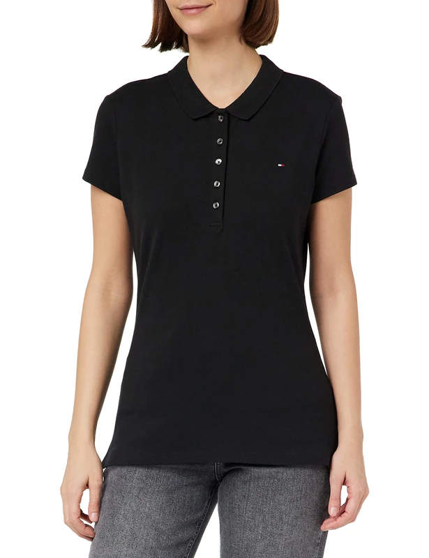 Tommy Hilfiger Women's Heritage Short Sleeve Slim Polo 1m57636661 Polo Shirt, Black (Masters Black), 4