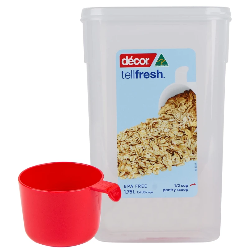 Décor Tellfresh Tall Storage Container with Pantry Scoop | Large Airtight Container | Practical & Stackable Design | 1.75L Capacity