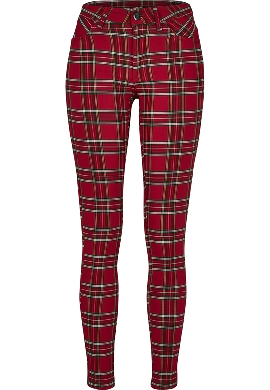 Urban Classics Women's Ladies Skinny Tartan Pants Trouser, Multicolour (Red/Blk 00200), 26 (Size: 35)