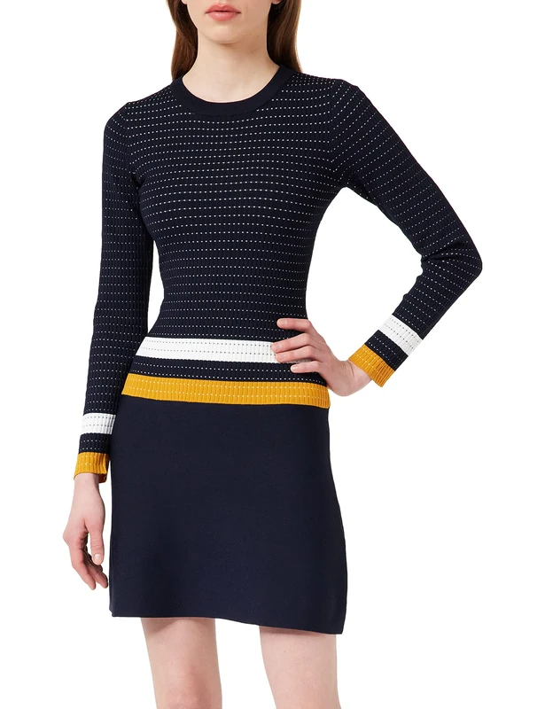 Morgan Contrast Stripe Skater Dress Navy/Tan, UK 4
