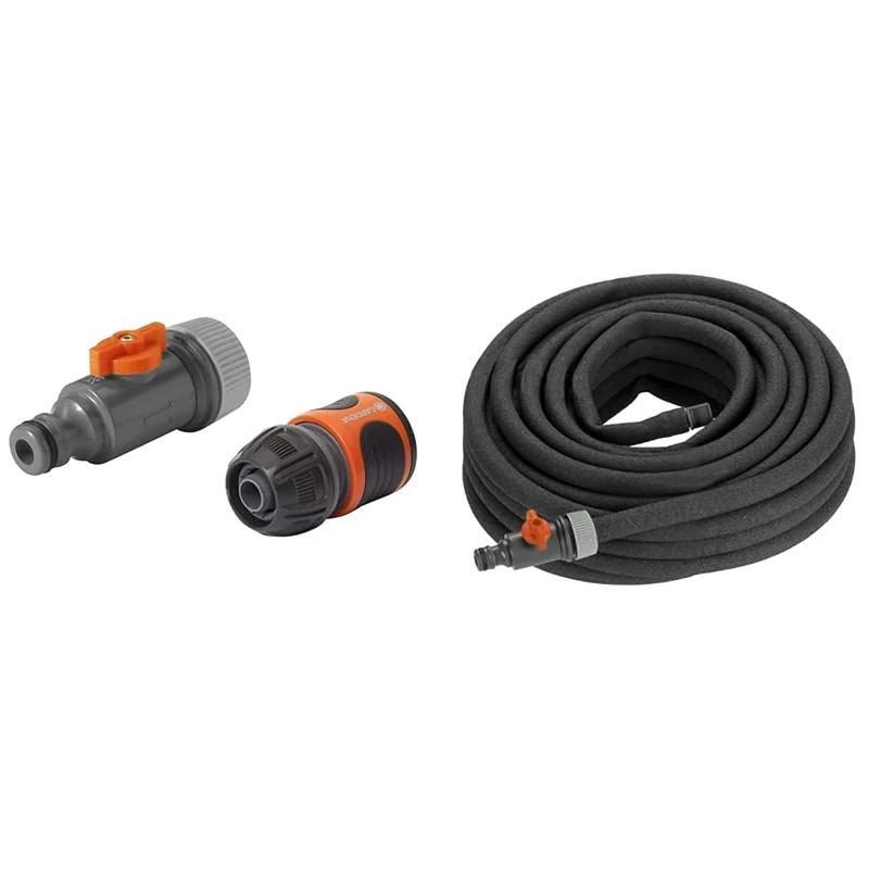 GARDENA Soaker Hose Connection Set Soaker Hose: Water-saving sprinkler hose for watering plant rows and beds