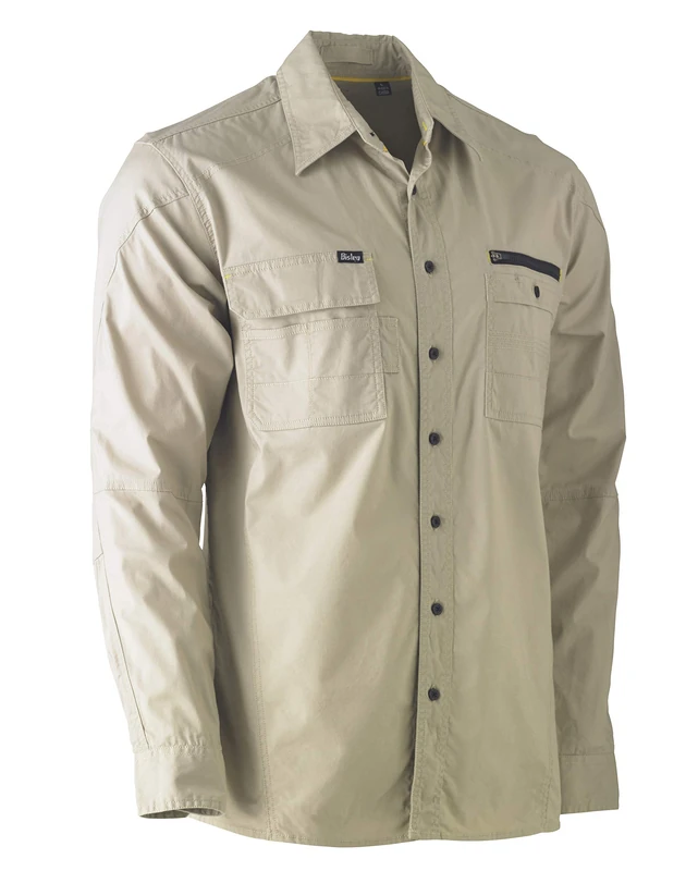 Bisley Workwear UKBS6144_BSTN Flex & Move Utility Shirt 145GSM Long Sleeve - Stone, 4XL