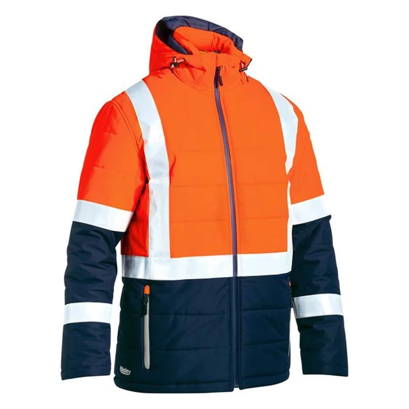 Bisley Workwear UKBJ6929HT_TT05 Puffer Jacket Two Tone Hi-Vis Long Sleeve Taped - Orange/Navy, XS