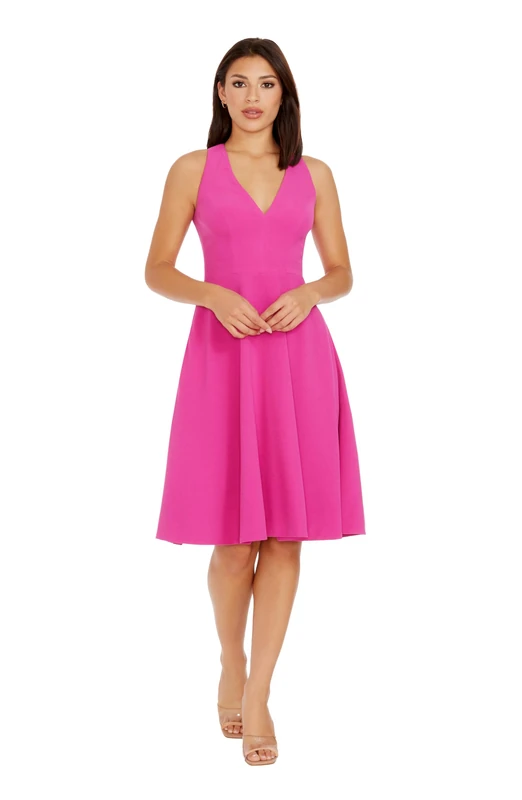 Dress the Population Women's Catalina Solid Sleeveless Fit & Flare Midi Dress, Bright Fuchsia, X-Small