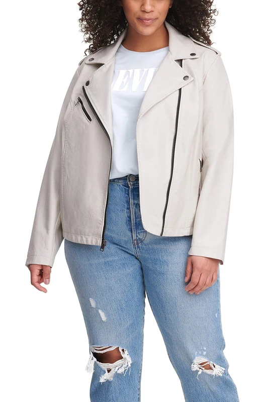 Levi's Women's The Classic Faux Leather Moto Jacket (Regular & Plus Size), White Oyster, XL