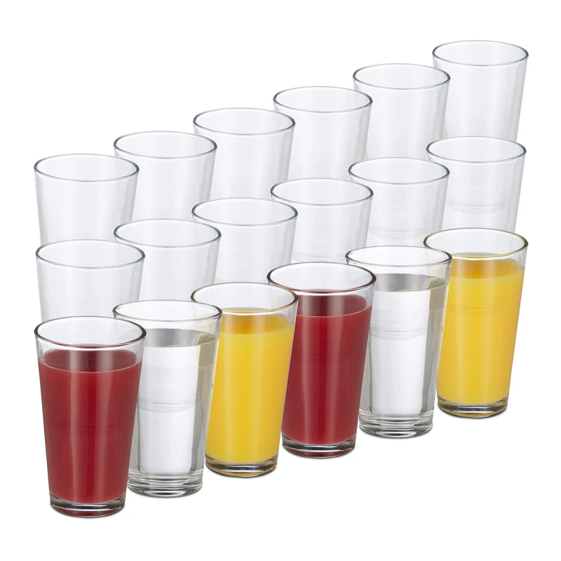 Relaxdays Set of 18 Drinking Glasses, Thick Glass, Sleek Design, Dishwasher-Safe, 500 ml, Transparent - Image 1