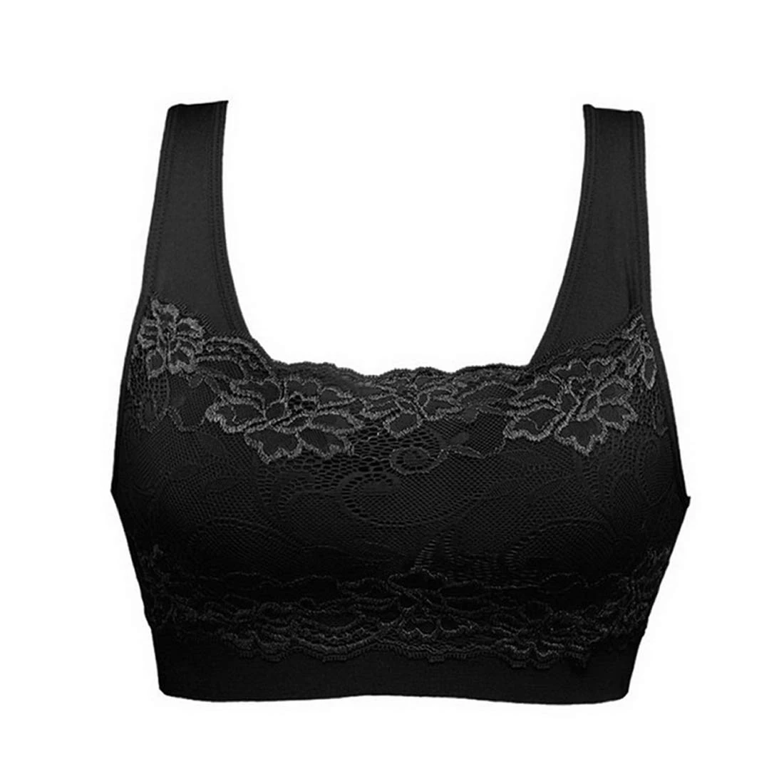 Litthing Women Sports Bra Seamless Comfortable Soft Breathable Ladies Lace Bras Removable Padded Tops Push up Underwear Packs for Yoga Fitness Exercise Black