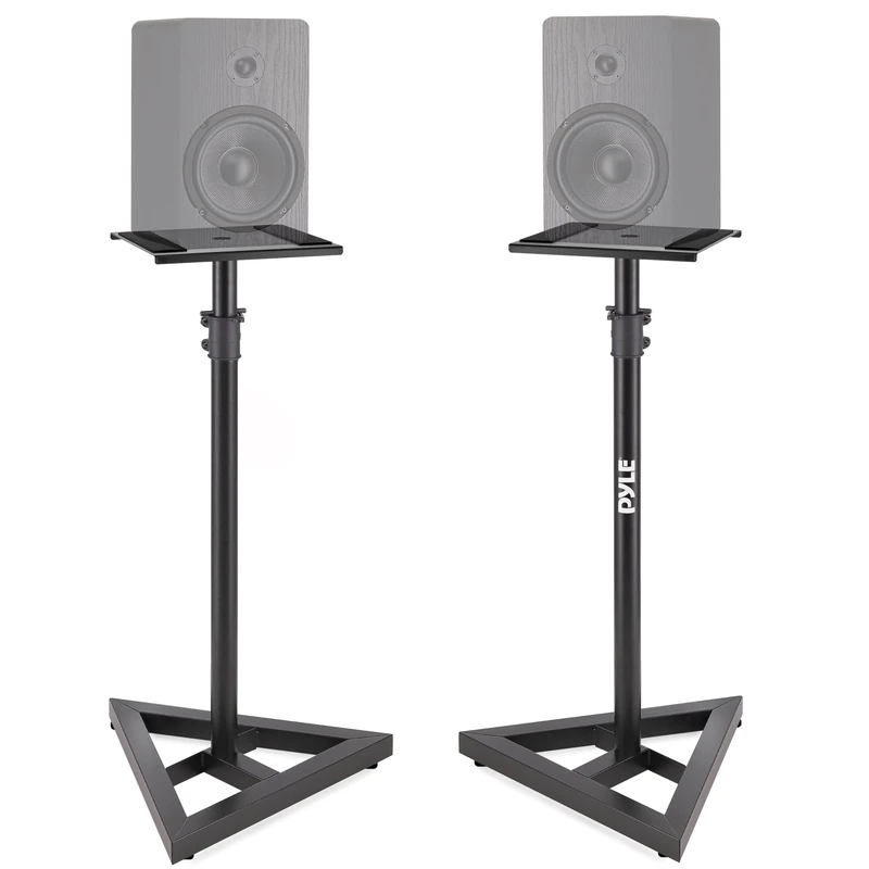 Pyle, Speaker Stand, Speaker Stands Floor Pair, Pair of Sound Play 1 & 3 Holder, Telescoping Height Adjustable from 66–132 cm, Heavy Duty Three-Point Triangle Base with Floor Spikes & Square Platform