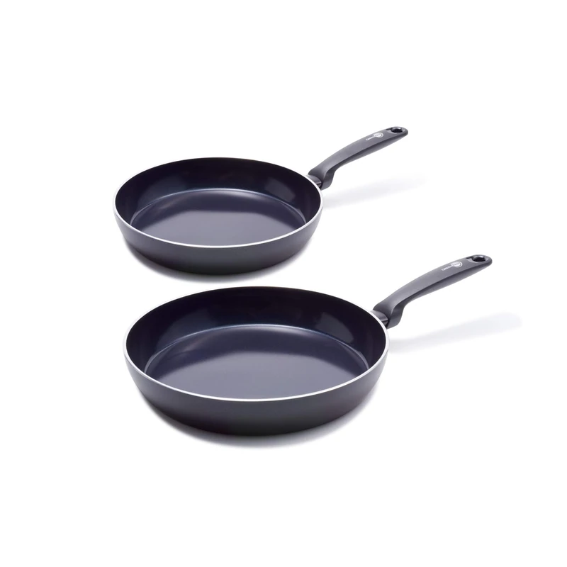 GreenPan Torino Healthy Ceramic Non-Stick 2pcs Frying Pan Skillet Set, 24 cm & 28 cm, PFAS Free, Induction, Oven Safe up to 160°C, Black