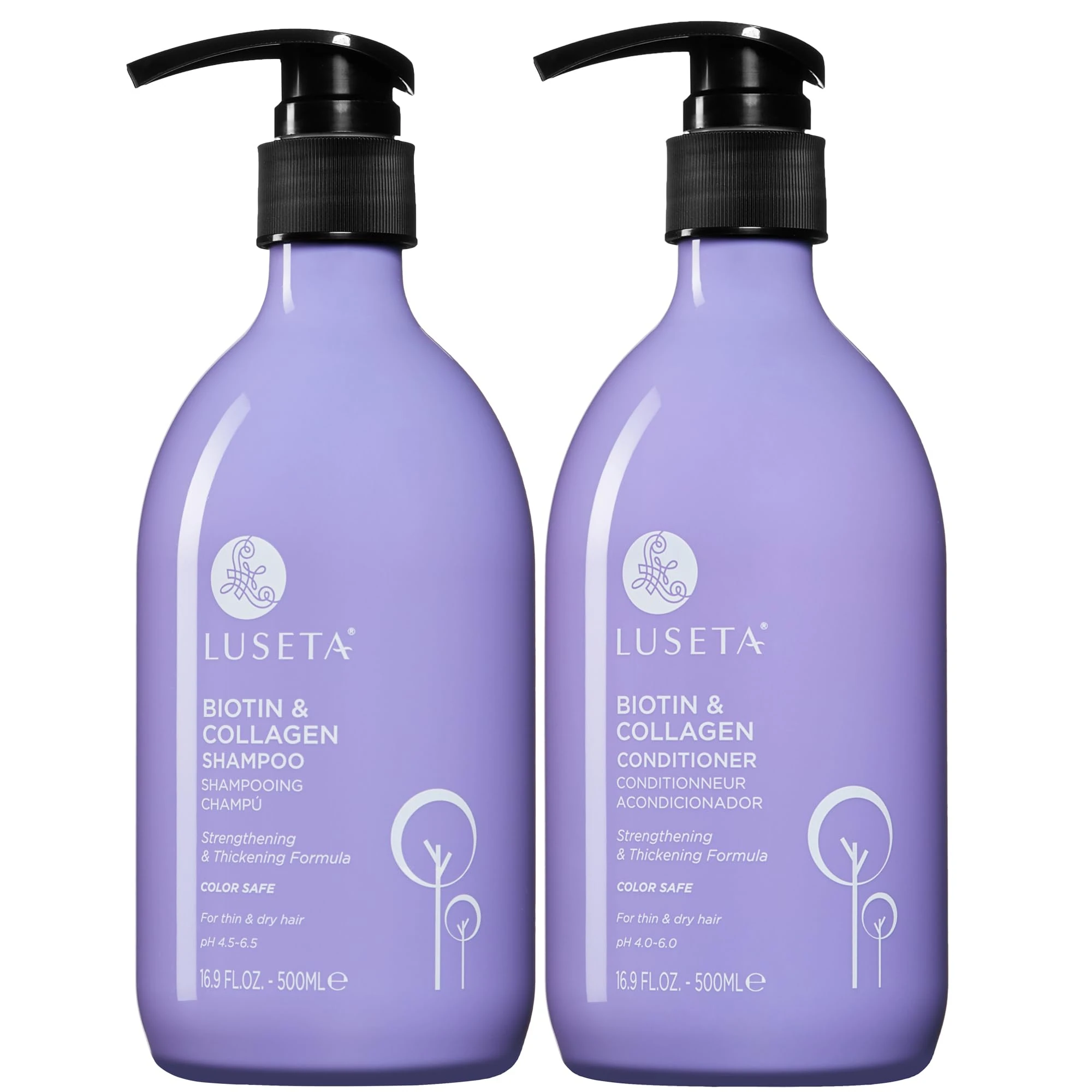 Luseta Biotin Shampoo and Conditioner Set for Hair Growth, Anti-Hair Loss shampoo volume Thickening with Collagen, Sulfate and Paraben free, Argan Oil to Repair Split Dry Hair Salon Quality- 2x500ml