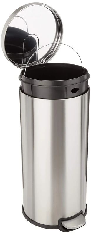 Amazon Basics Round Cylindrical Soft-Close Dustbin, 30 litre/7.9 gallon, Brushed Stainless Steel
