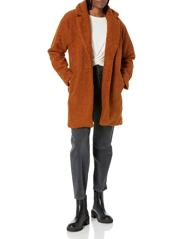 Amazon Essentials Women's Teddy Bear Fleece Oversized-Fit Lapel Jacket, Caramel, S