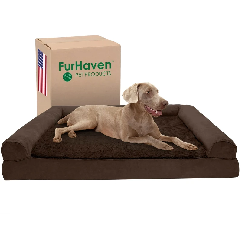 FurHaven Plush & Suede Sofa-Style Cooling Gel Foam Dog Bed - Espresso, Jumbo Plus (XX-Large)