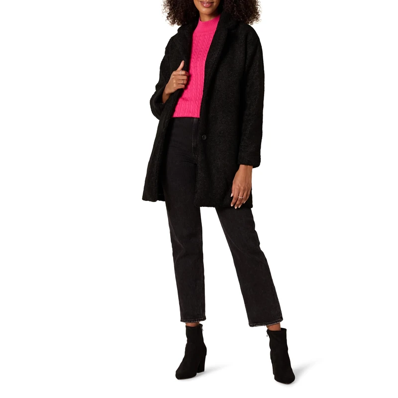 Amazon Essentials Women's Teddy Bear Fleece Oversized-Fit Lapel Jacket, Black, XS