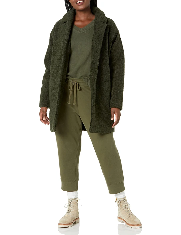 Amazon Essentials Women's Teddy Bear Fleece Oversized-Fit Lapel Jacket, Olive, S
