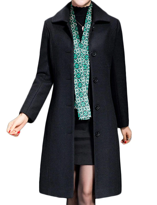 Jenkoon Women's Wool Trench Coat Winter Long Thick Overcoat Walker Coat - black - Medium