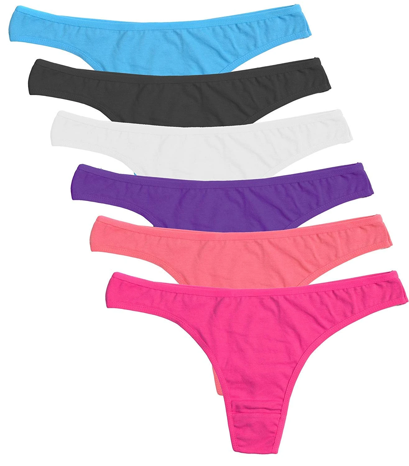 DRESHOW 6 Pack Women's Thongs Cotton Breathable Panties Bikini Underwear, 6 Pack: Blue, Black, White, Purple, Deeppink, Lightsalmon, S