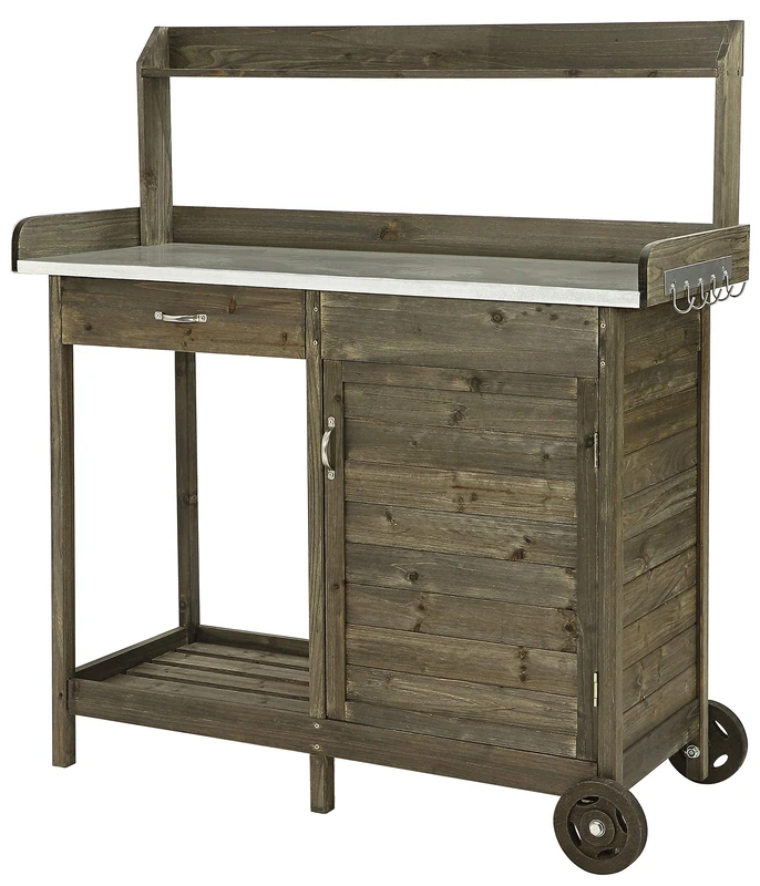 Dehner Hamilton Wooden Plant Table, Approx. 125 x 112 x 46 cm, FSC® Fir Wood, Brown - Image 1