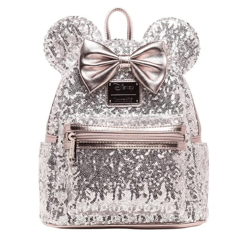 Loungefly Disney Minnie Mouse Silver and Pink Sequin Mini Backpack WDBK0645