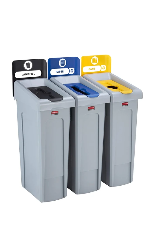Rubbermaid Slim Jim Recycling Station Bundle 3 Stream - Landfill (Black)/ Paper (Blue)/ Plastic (Yellow) 2057607