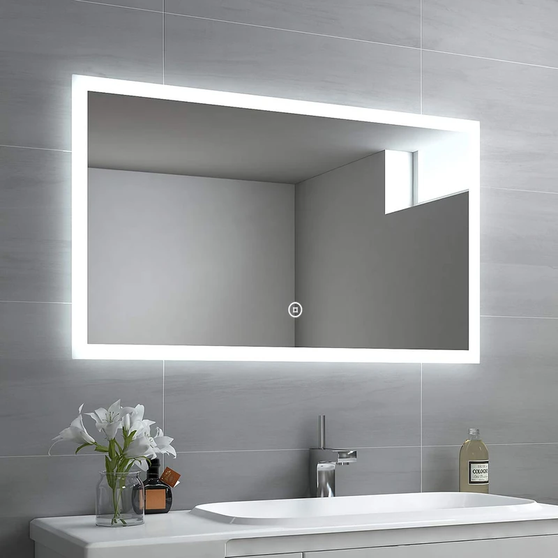 EMKE LED Bathroom Mirror 100 x 60 cm Bathroom Mirror with Lighting Cold White Light Mirror Bathroom Mirror Wall Mirror with Touch Switch IP44 Energy Saving