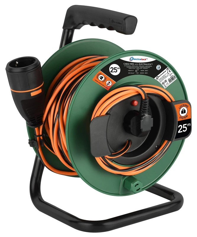 Electraline 49237 Cable Reel with Universal Plug Suitable for Garden Appliances Thermal Protection 20 m Cable Section 3G1.5 mm2