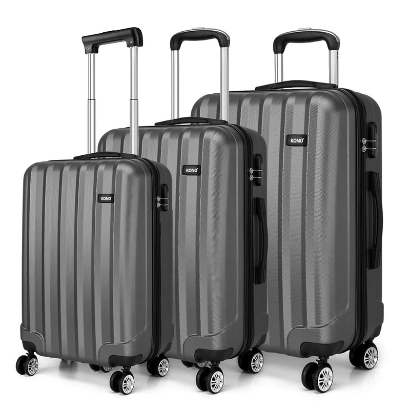 Kono Fashion Travel Luggage Set of 3 Piece Hard Shell Light Weight ABS Suitcase with 4 Spinner Wheels (Grey)