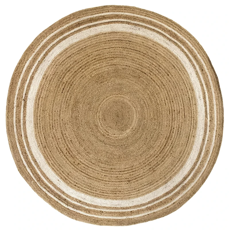 HAMID - Rug Jute Round Alhambra Natural And White Colour, Jute Rug, Area Rug 100% Jute Fibre Hand Wovem, Braided Rug for Home, Living Room, Floor Carpet..(200x200cm)