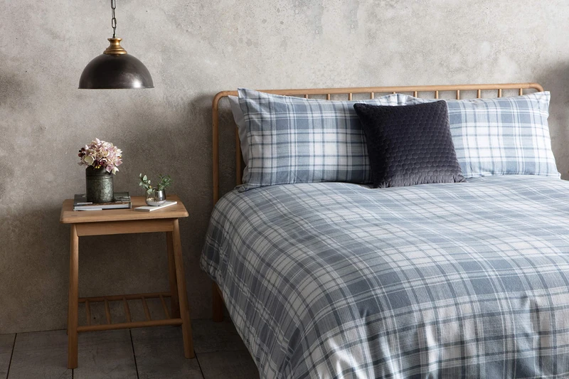 Gallery Direct Denim Check Quilt Set King, Cotton, Blue