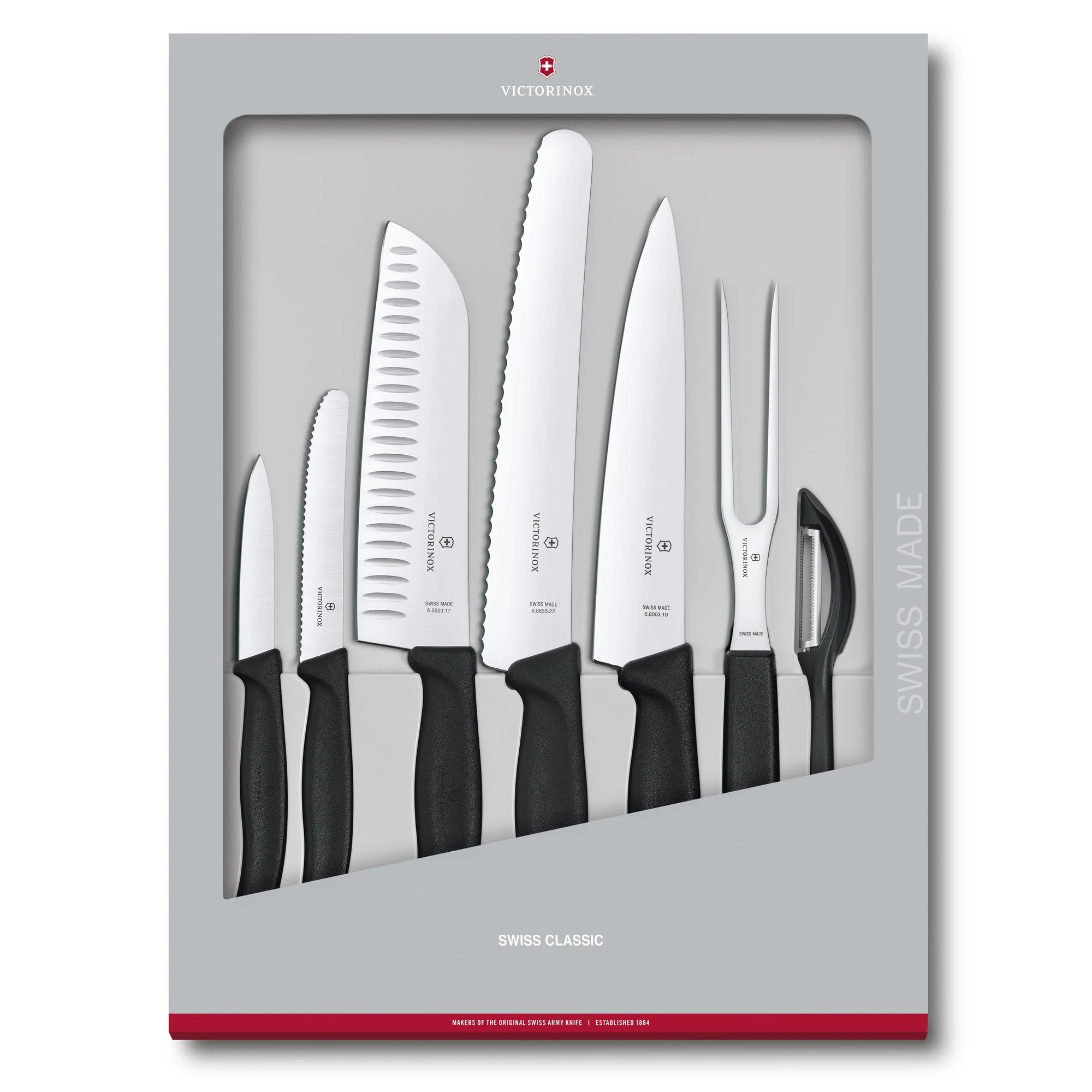 Victorinox Swiss Classic, professional kitchen knife set, 7-piece, Black