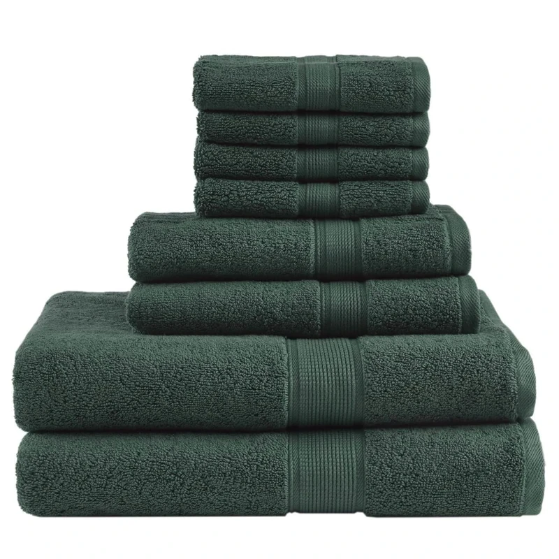 Madison Park Signature 800GSM 100% Cotton Luxurious Bath Towel Set Highly Absorbent, Quick Dry, Hotel & Spa Quality for Bathroom, Multi-Sizes, Dark Green 8 Piece