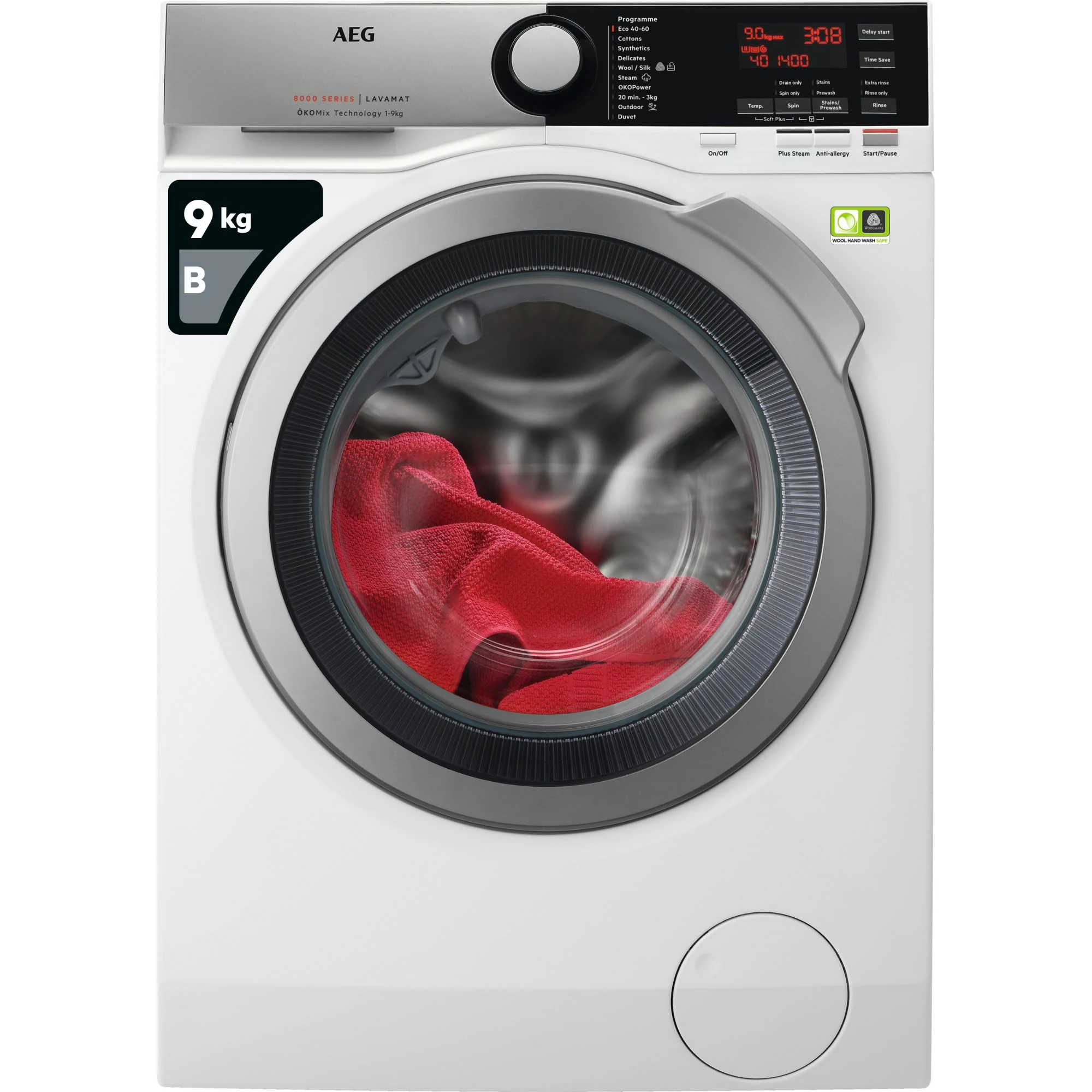 AEG L8FEE945R 8000 Series Freestanding Washing Machine with Oxomix Technology, 9kg Load, 1400 rpm spin, White