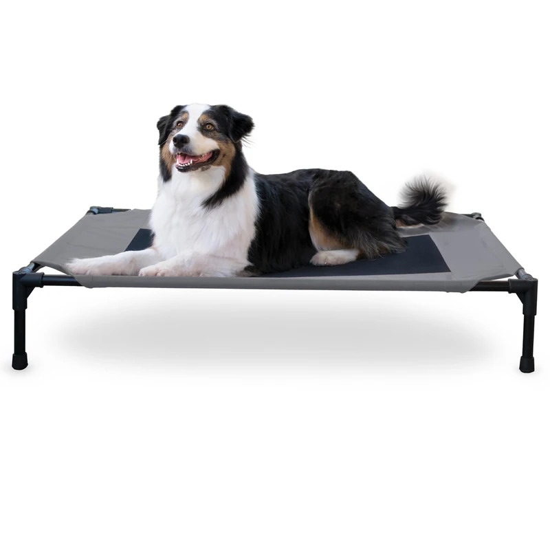 K&H Pet Products Cooling Elevated Dog Bed Outdoor Raised Cot with Washable Breathable Mesh, No-Slip Rubber Feet, Portable Cot Indoor Outdoor, Large Grey/Black Mesh