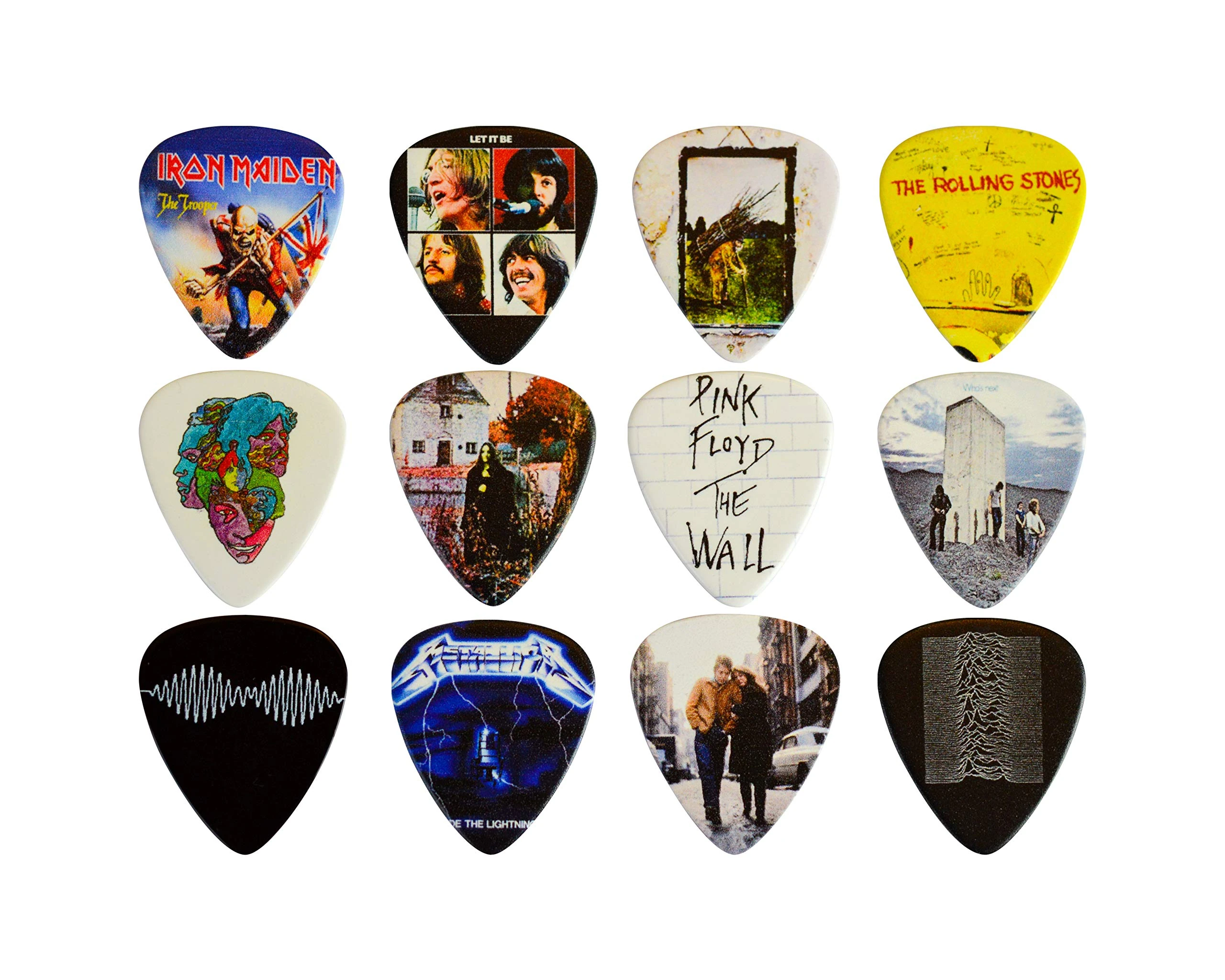 12 x Classic Albums Guitar Pick Set. Guitar Plectrums For Guitarist. Double Sided Printing In Pick Tin (Set 2)