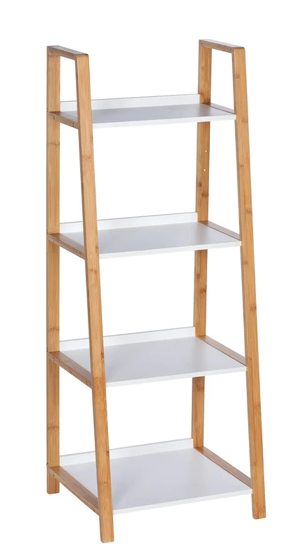 WENKO Finja 4 Tier Shelf - Bathroom Shelf, Living Room Shelf, Bamboo, 43 x 112 x 36 cm, Brown