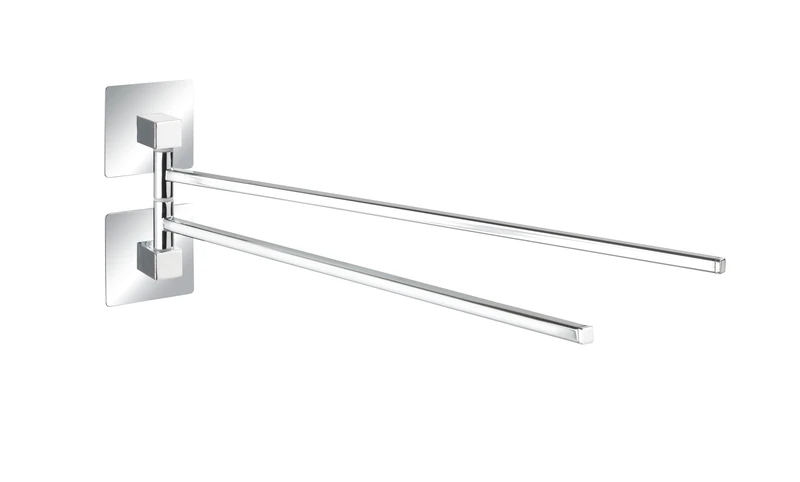 WENKO Turbo-Loc® Quadro Stainless Steel Towel Rail with 2 Arms - No Drilling Required, Rustproof Stainless Steel, 6.5 x 14.5 x 40 cm, Chrome