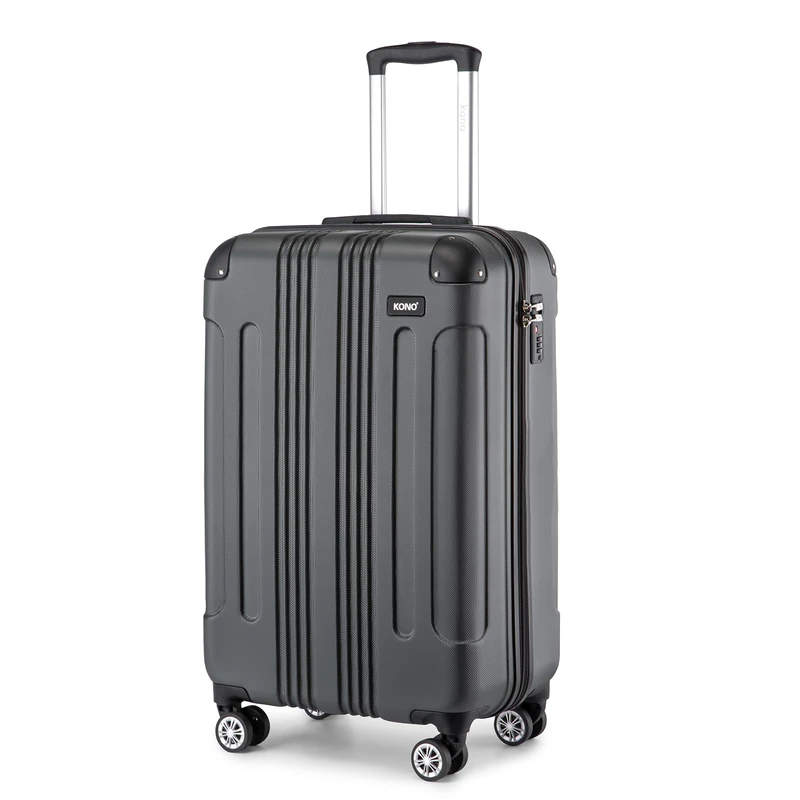Kono Cabin Suitcase ABS Lightweight Hard Shell - 55x35x20cm 39L Carry-On Hand Luggage 4 Spinner Wheels with Reinforced Corner Protectors (Grey)