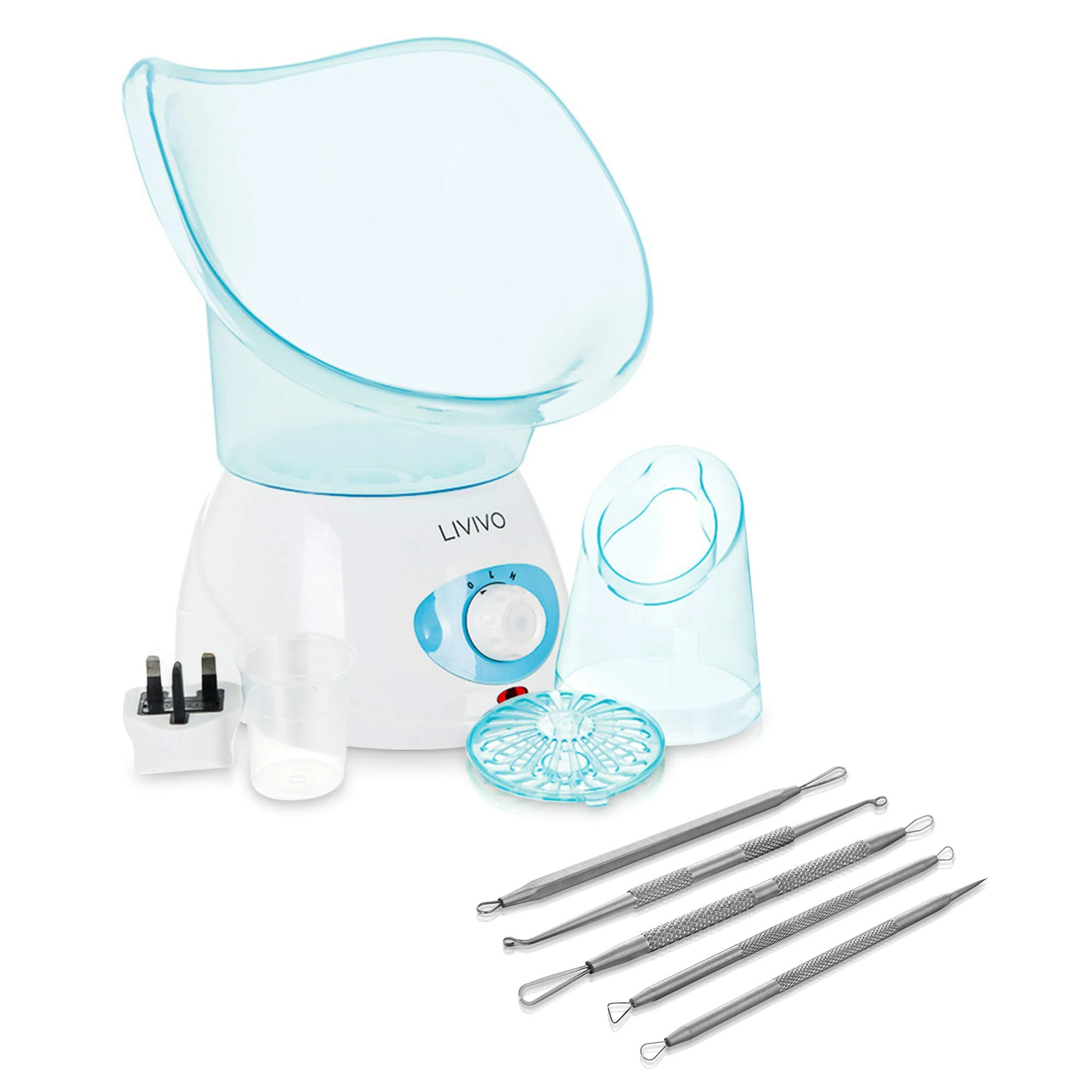 LIVIVO Facial Face Spa Steamer with Aromatherapy Diffuser and Blackhead Removal Kit Set - Ideal to Use on Open Pores for Removal of Dirt Acne Pimples etc (Blue)