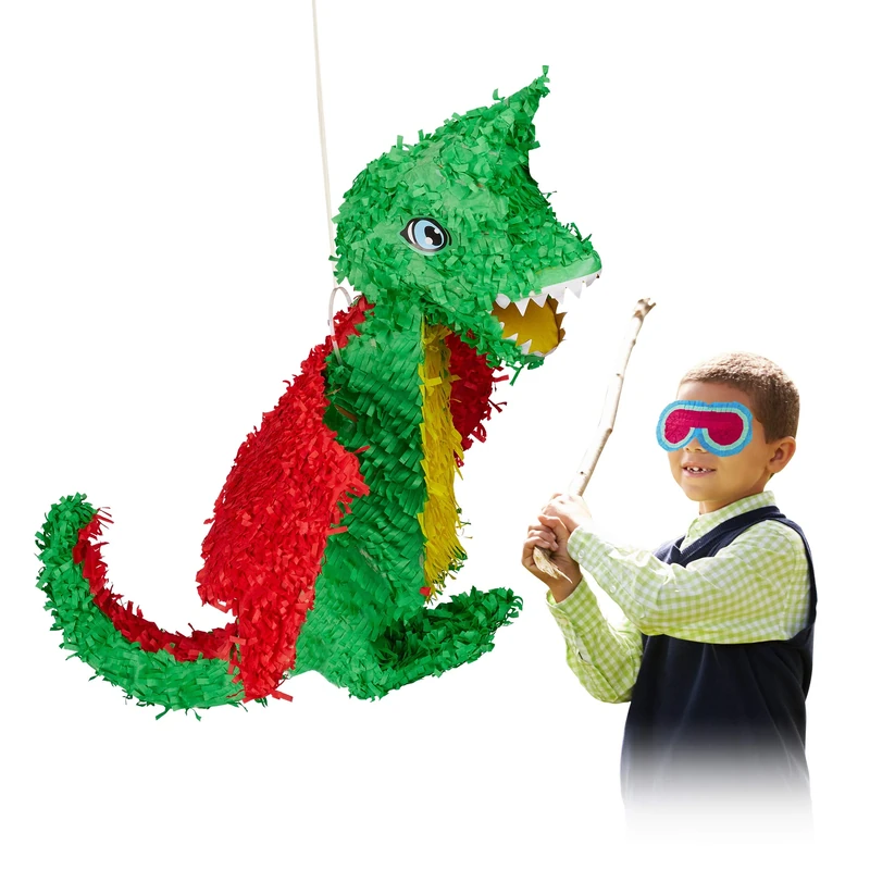 Relaxdays Hanging Dragon Pinata, Children, Girls, Boys, Birthday, Fillable, Large Paper Piñata, Colourful