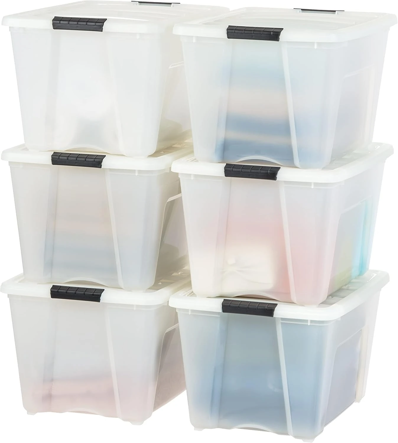 IRIS Plastic Storage Bin, Natural/Black, 54 QT-6 Pack
