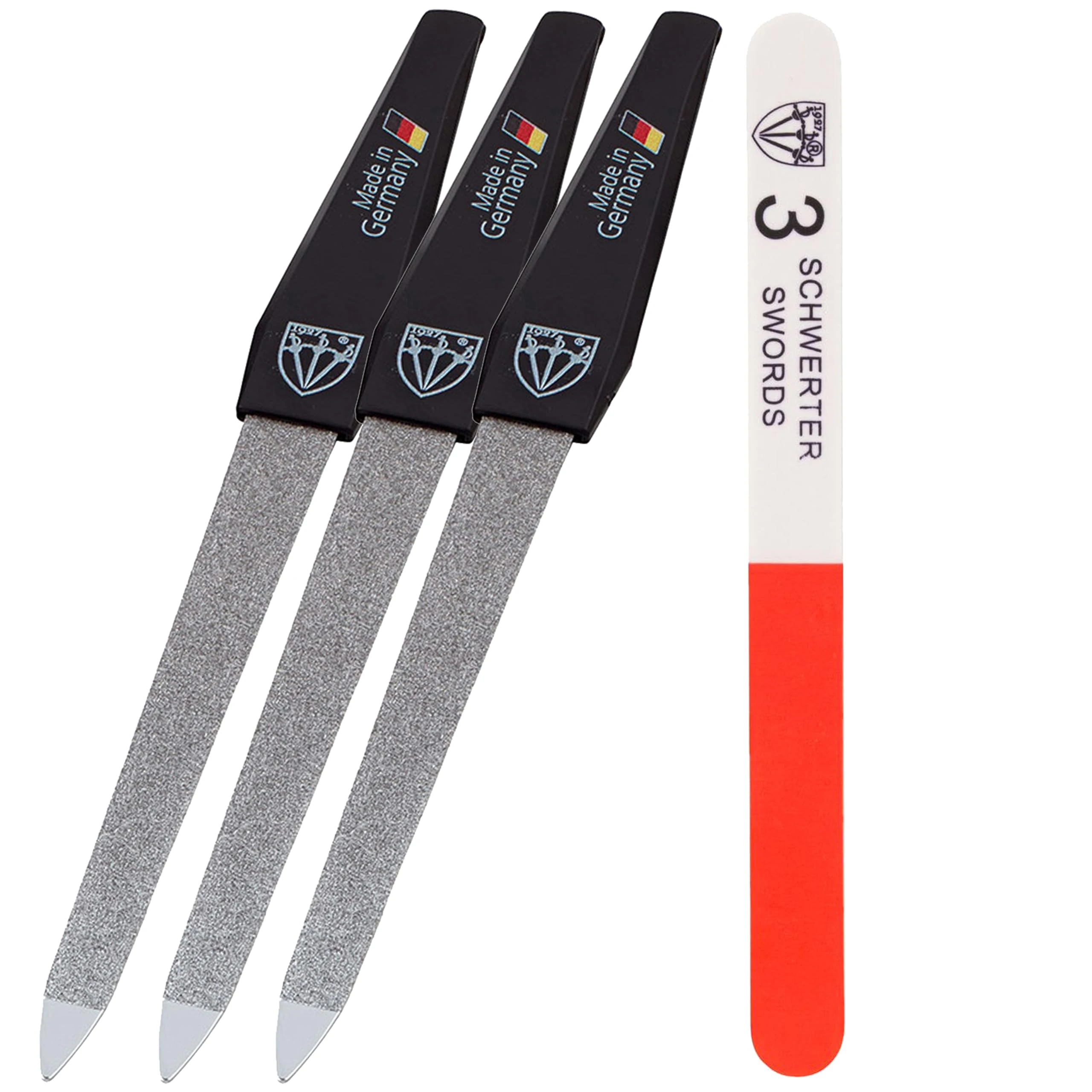 3 Swords Germany - Sapphire Metal Nail File 3 Pieces with 1 Piece 3-Way Nail Buffer – Nail Care for You Made in Germany