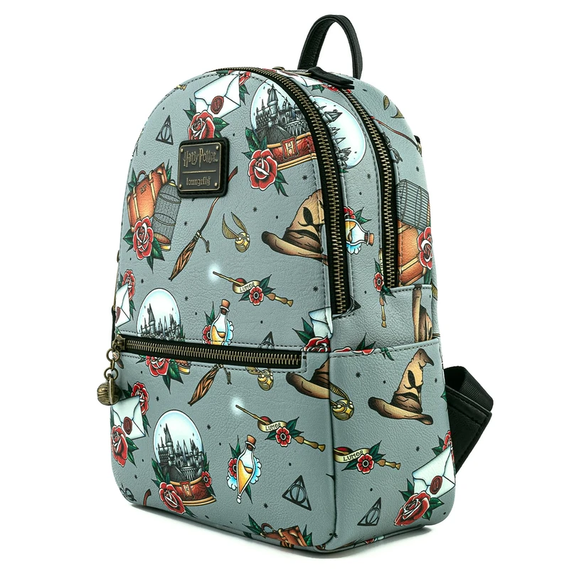 Loungefly Harry Potter Tattoo All Over Print Womens Double Strap Shoulder Bag Purse