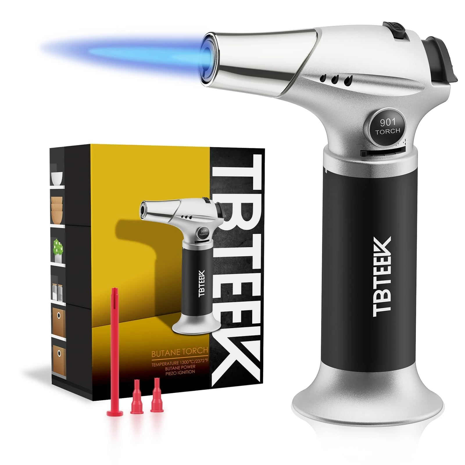 TBTeek Blow Torch, Fit All Tanks Kitchen Blow Torch with Safety Lock & Adjustable Flame for Cooking, BBQ, Baking, Brulee, Creme, DIY Soldering(Butane Not Included)