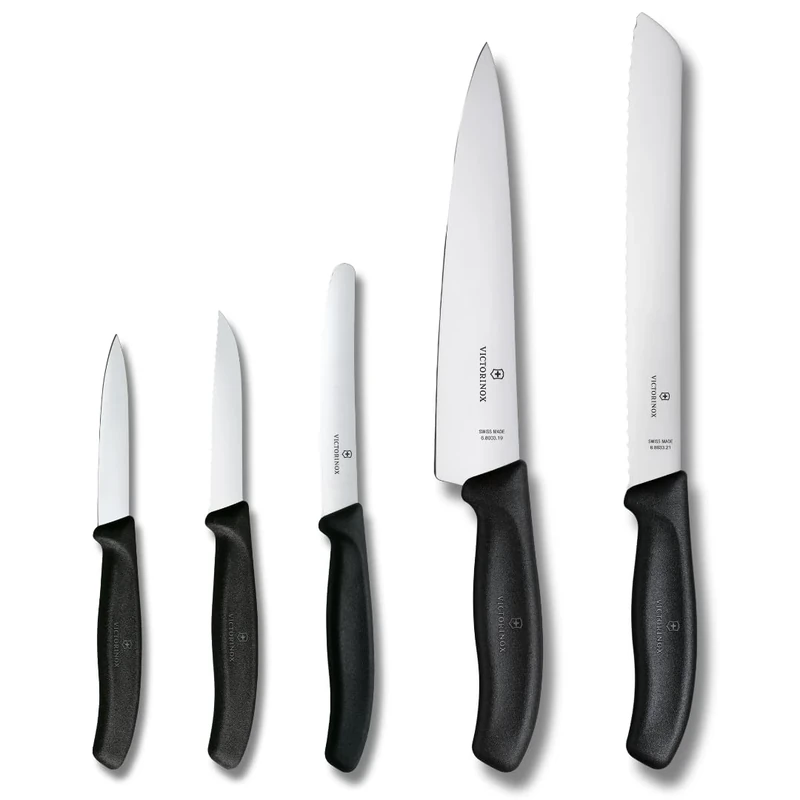 Victorinox Swiss Classic Kitchen Knife Set, Cooking Knives, Set of 5, Extra Sharp Blades, Swiss Made, Black