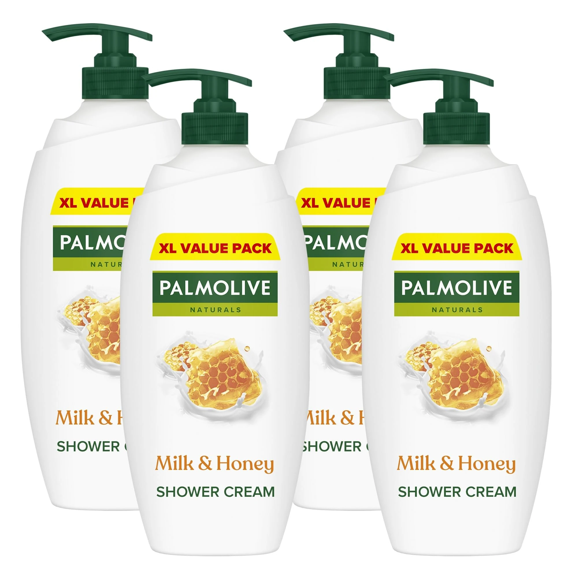 Palmolive Naturals Milk & Honey Shower Gel Cream 4x750ml, vitamin E body wash to nourish skin, leaves skin feeling soft, with plant-based almond milk, ingredients of 95% natural origin*